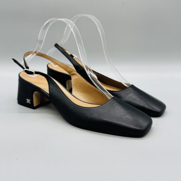 Sam Edelman Shoes Womens 7.5 Black Leather Slingback Block Heel Pumps Dress - Picture 2 of 11